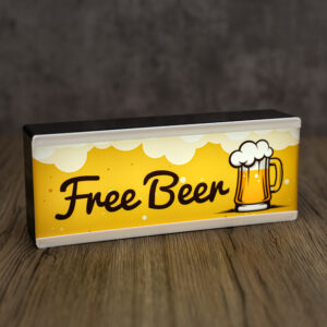 free beer sign with cartoon beer