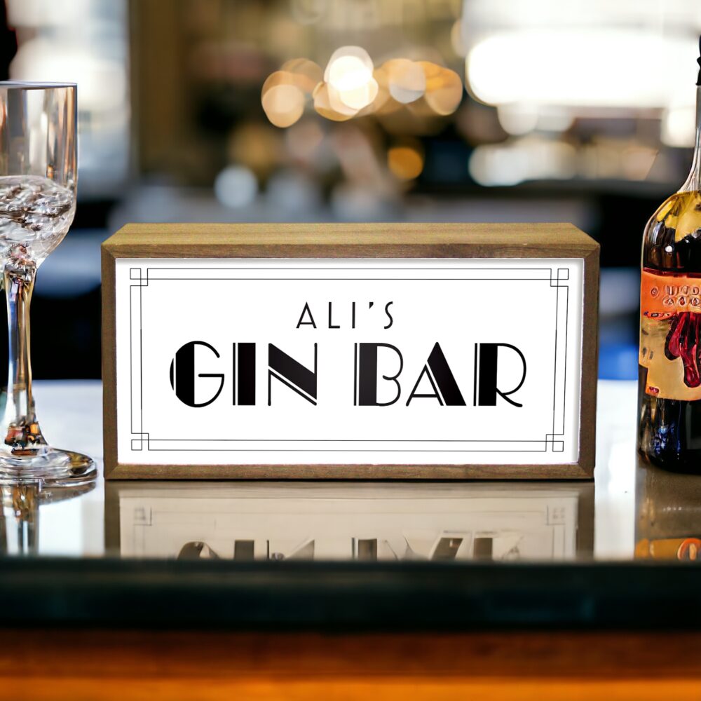 Personalised Light Box Home Gin Bar