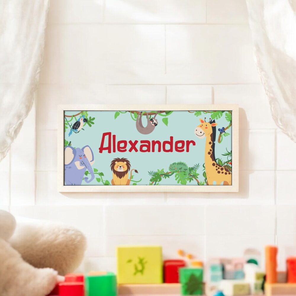 Personalised Wall Art Framed Nursery Jungle
