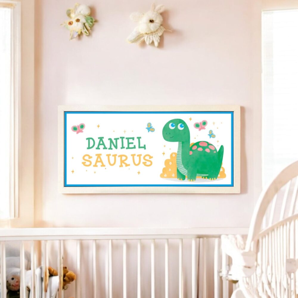 Personalised Wall Art Framed Print Nursery Dino Saurus