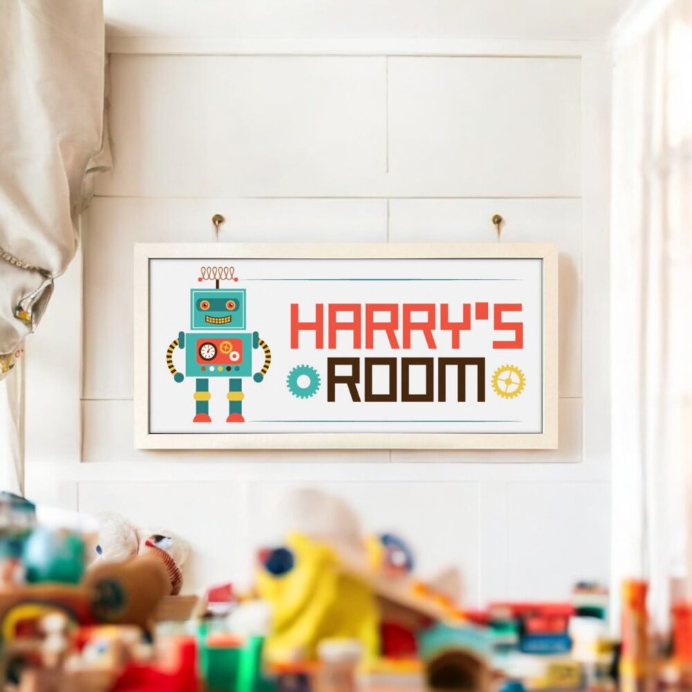 Personalised Wall Art Framed Kids Room Robot
