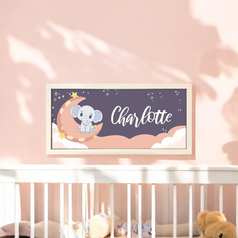 Personalised Wall Art Framed Print Nursery Elephant Moon