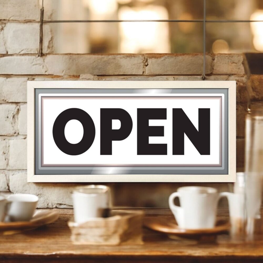 Wall Art Framed Print Open Sign