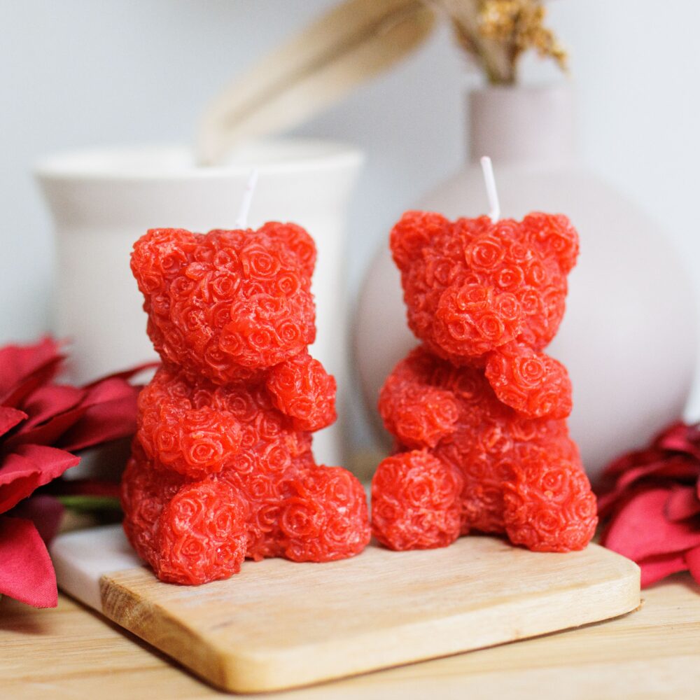 Teddy Bear Red Rose Candle (Set of 2)