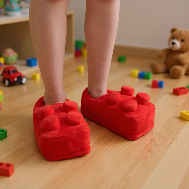 Novelty Building Brick Slippers Pair